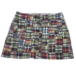Y2K J Crew Patchwork Madras Plaid Mini Skirt Womens Sz 4 Button Front EUC 2007
